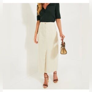 Tuckernuck Lia Ecru Denim Maxi Skirt Size 6 NWT Cotton Slit Mid Rise Classic